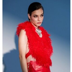 AKIRA CARLA FAUX FUR HALTER TOP Size L/XL